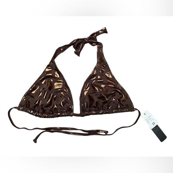Sizzle Beach Poolside Brown Metallic Print Bikini Top D Cup - Picture 4 of 7